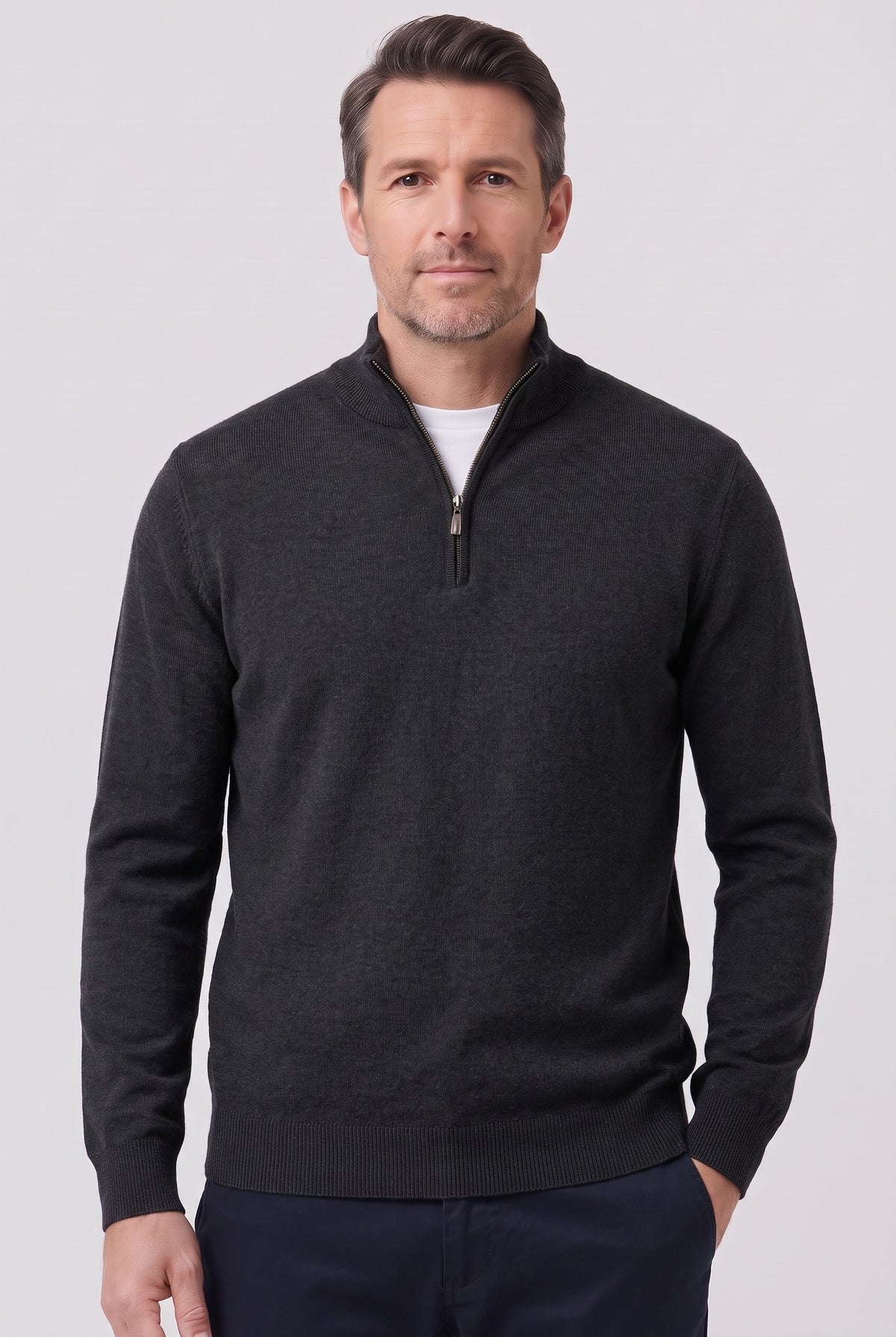 Men's Jumper | Fine Knit Half-Zip - Black