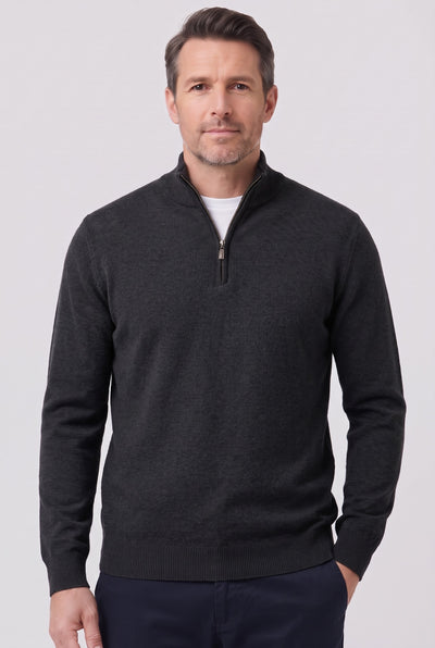 Men's Jumper | Fine Knit Half-Zip - Black