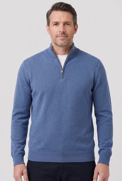 Men's Jumper | Fine Knit Half-Zip - Blue