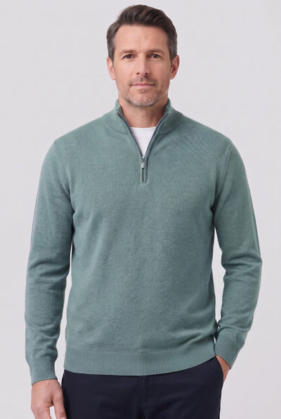 Men's Jumper | Fine Knit Half-Zip - Green