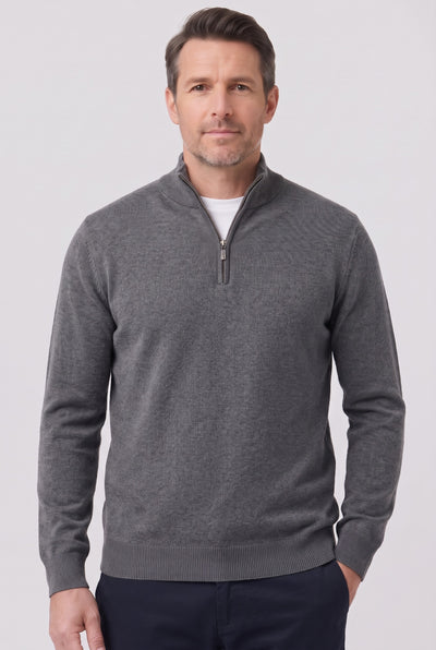 Men's Jumper | Fine Knit Half-Zip - Grey