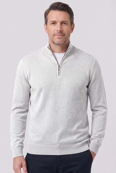 Men's Jumper | Fine Knit Half-Zip - White