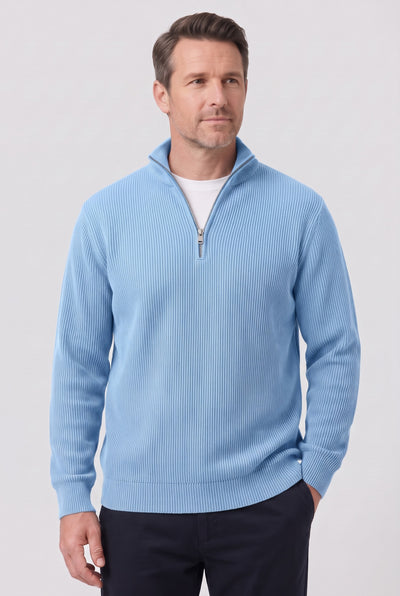 Men's Jumper | Ribbed Half-Zip - Blue
