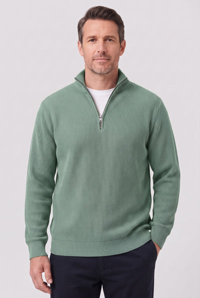Men's Jumper | Ribbed Half-Zip - Green