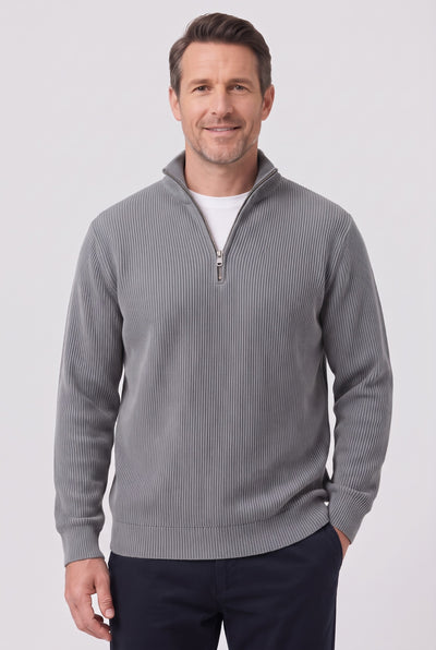 Men's Jumper | Ribbed Half-Zip - Grey
