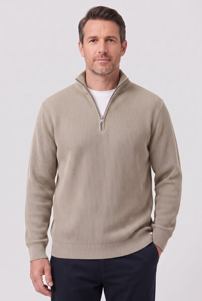 Men's Jumper | Ribbed Half-Zip - Khaki