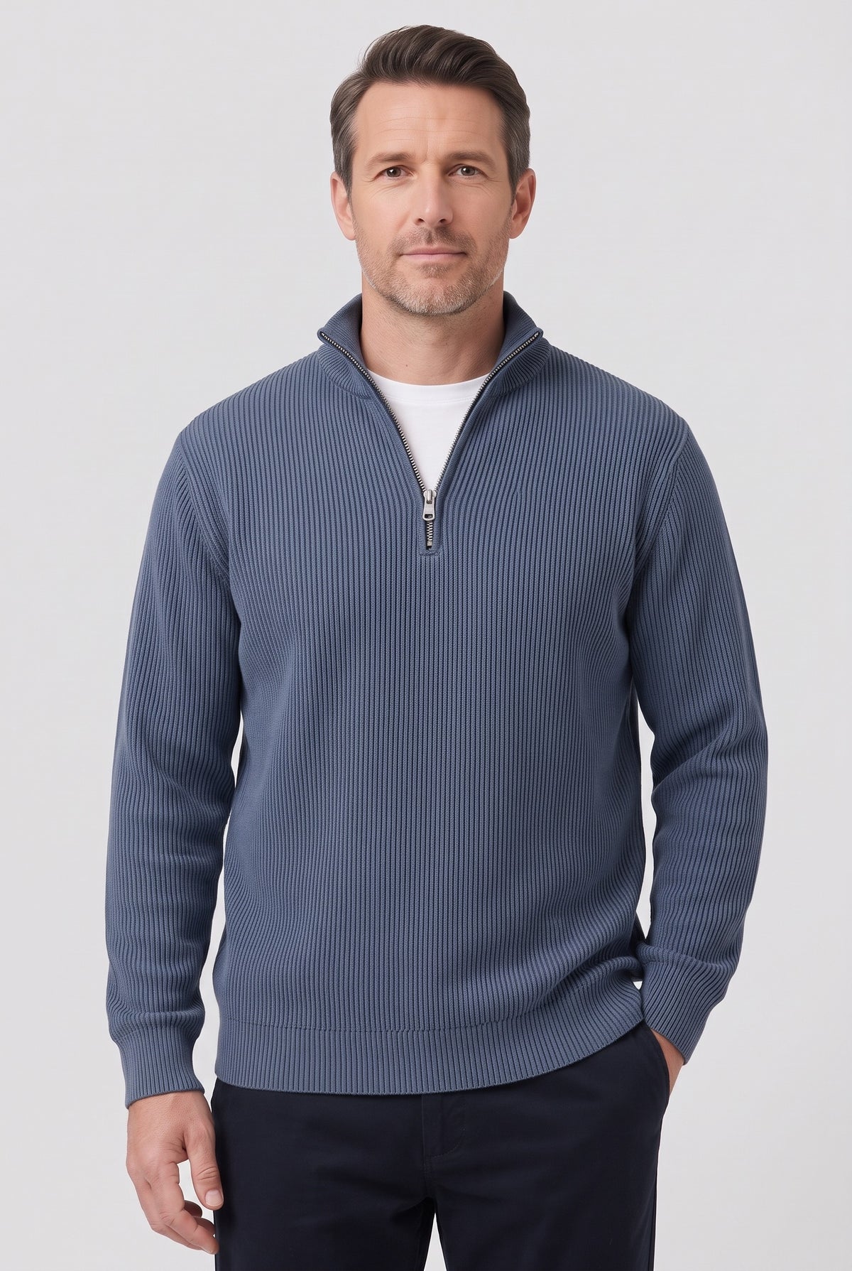 Men's Jumper | Ribbed Half-Zip - Navy