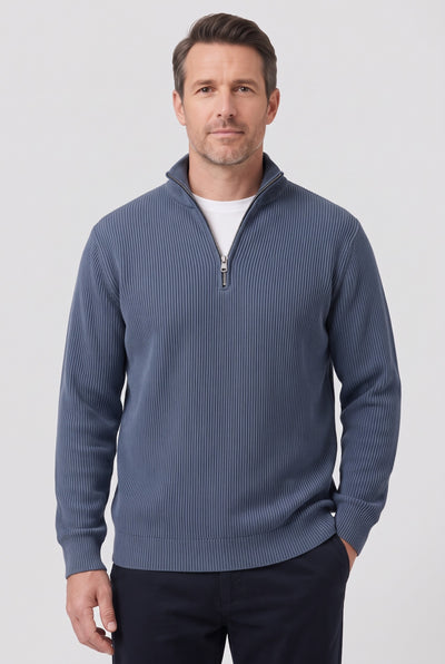 Men's Jumper | Ribbed Half-Zip - Navy