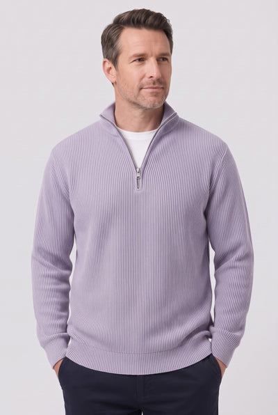 Men's Jumper | Ribbed Half-Zip - Purple