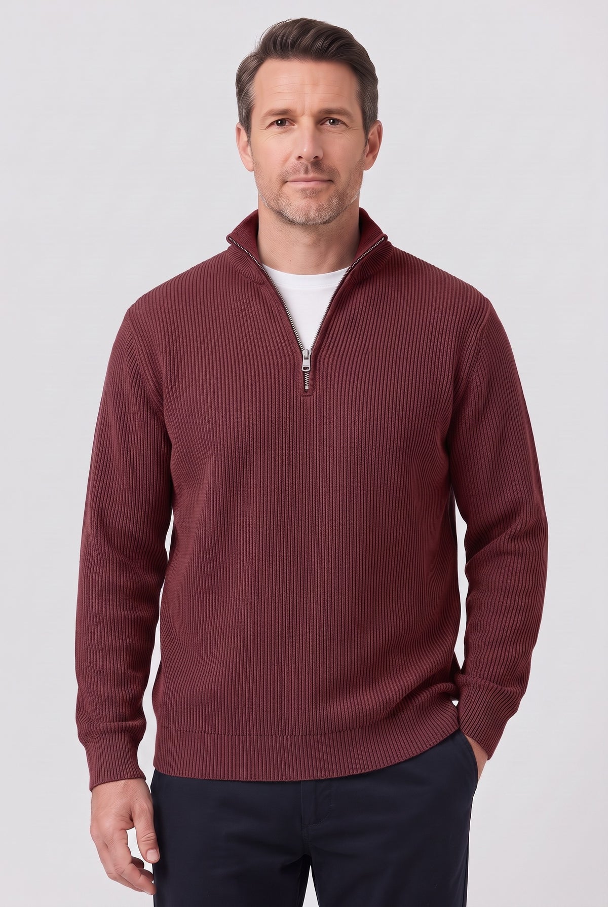 Men's Jumper | Ribbed Half-Zip - Red