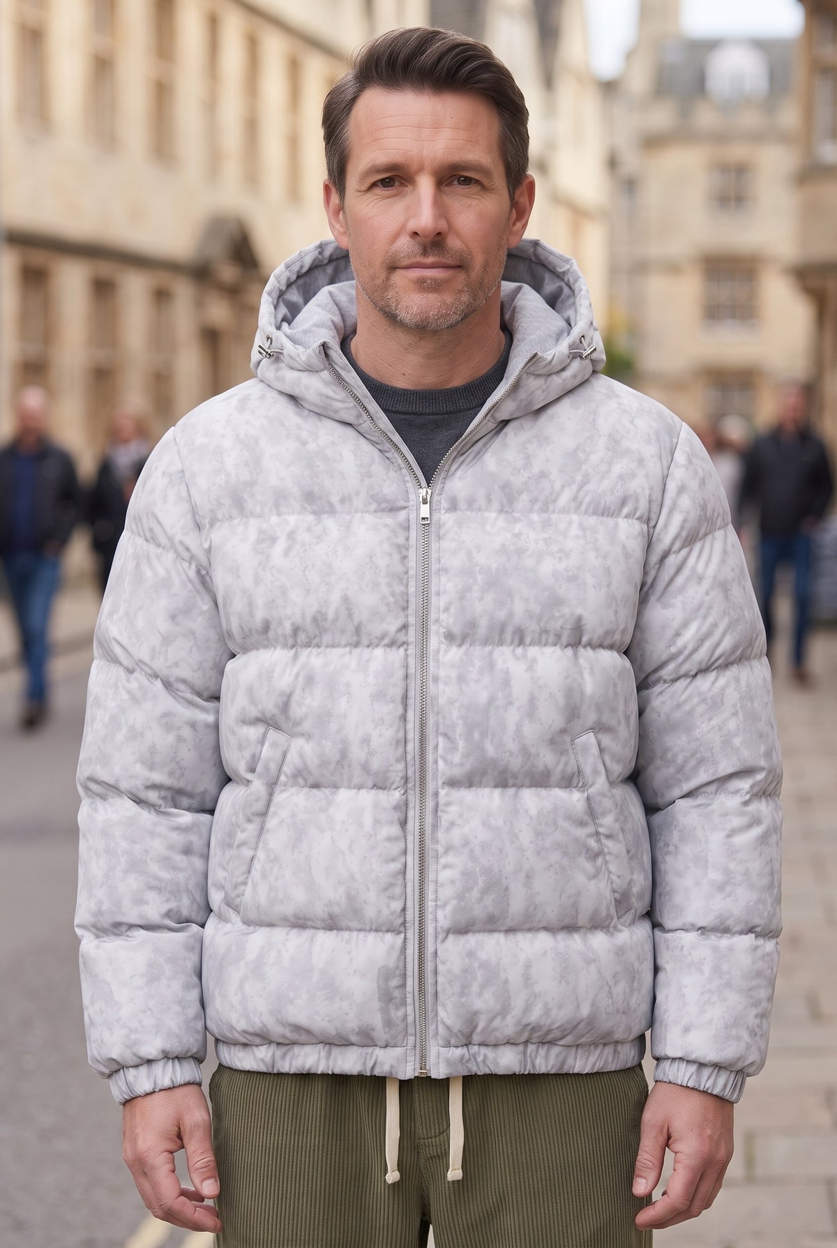 Men's Puffer Jacket | Hooded Zip-Up - Grey lifestyle