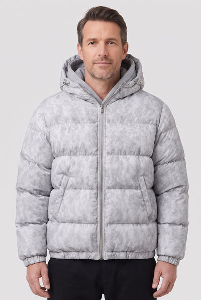 Men's Puffer Jacket | Hooded Zip-Up - Grey