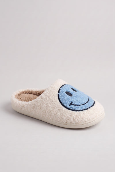 Women's Slippers | Fluffy Smiley Slip-On - Blue