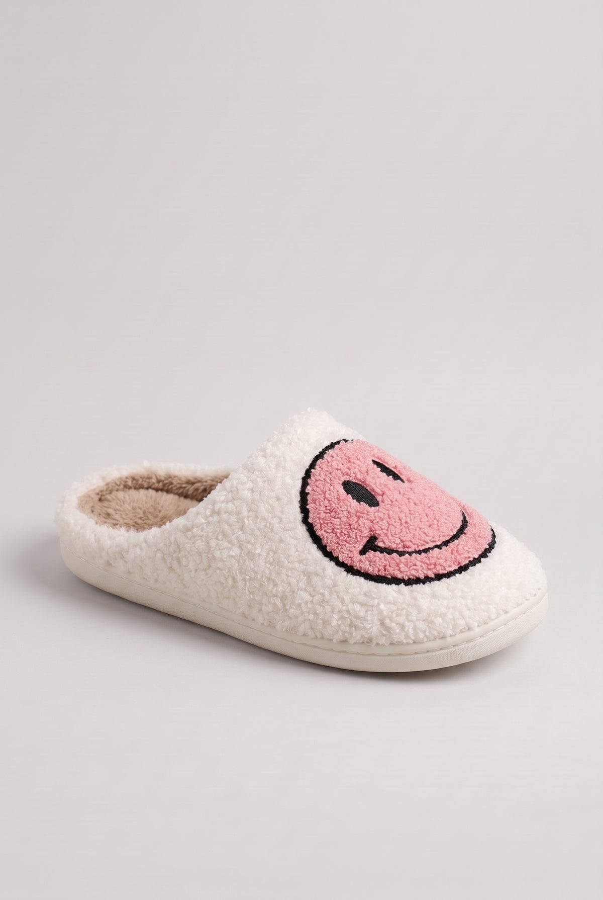 Women's Slippers | Fluffy Smiley Slip-On - Pink