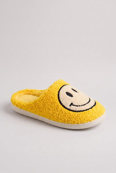 Women's Slippers | Fluffy Smiley Slip-On - Yellow