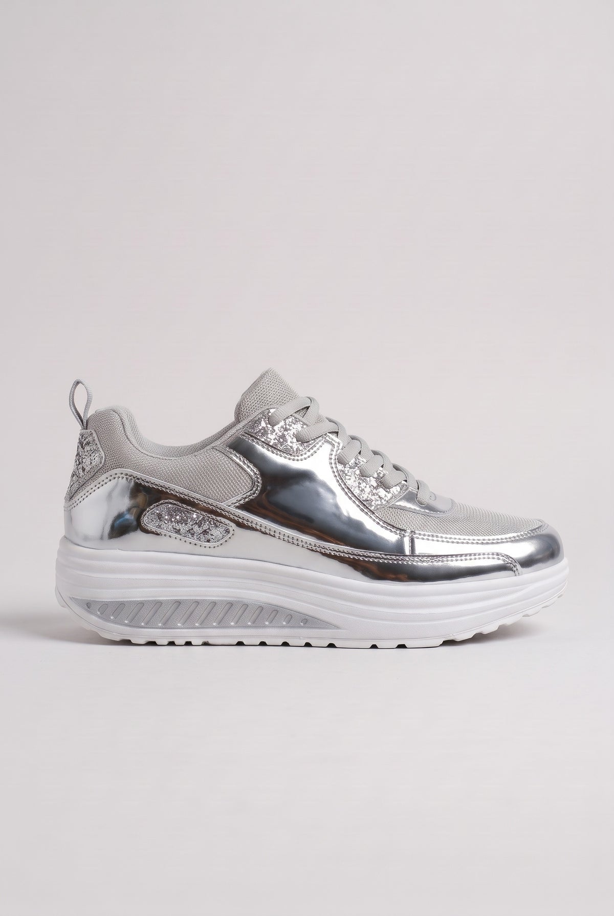 Women's Trainers | Glitter Platform Lace-Up - White