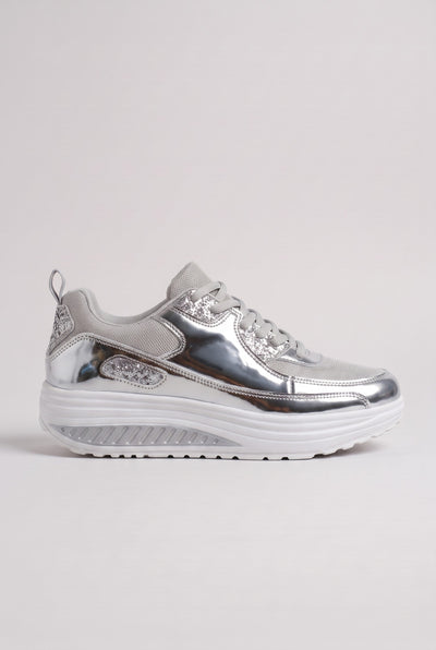 Women's Trainers | Glitter Platform Lace-Up - White