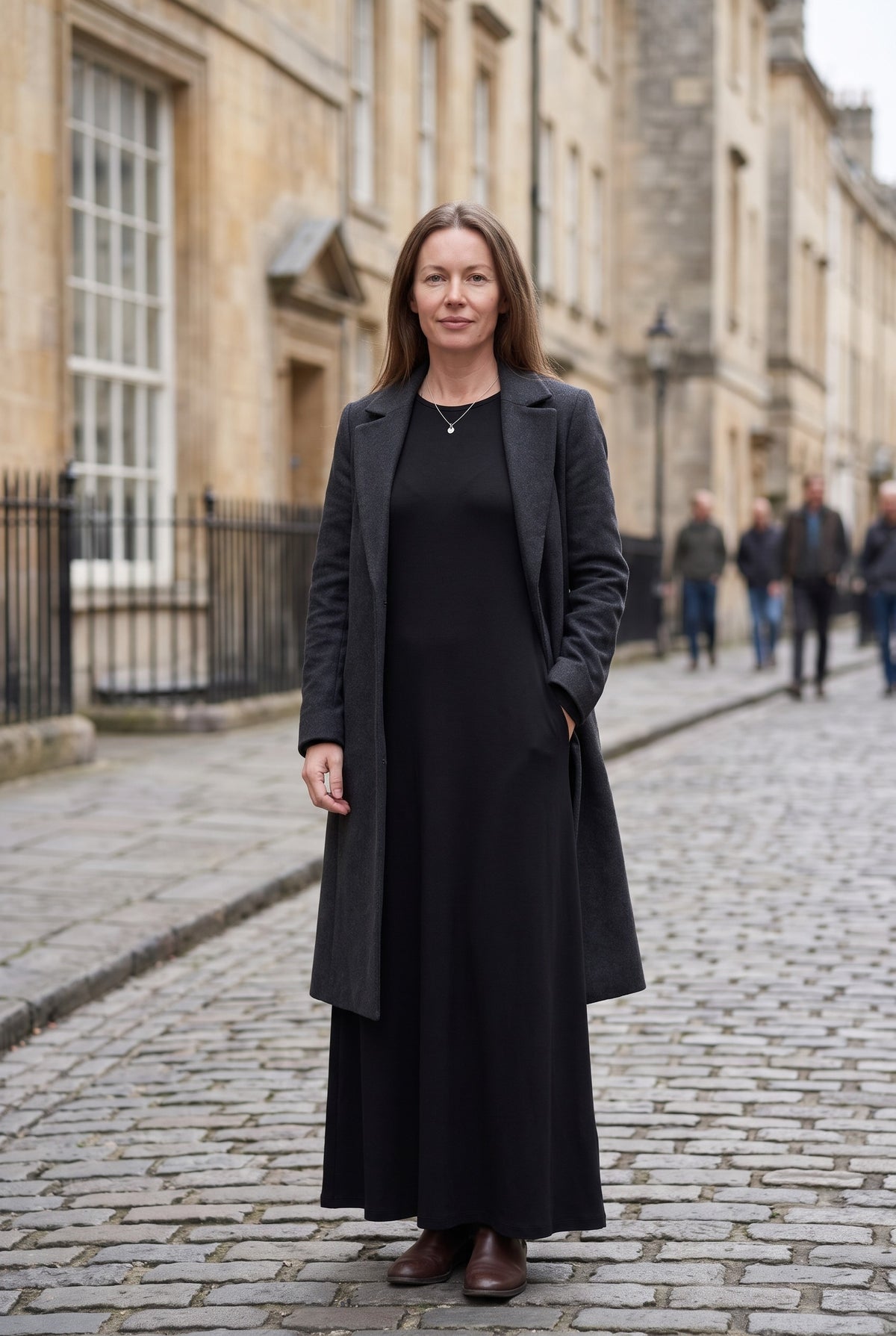 Women's Black Dress | Long Sleeve Swing Maxi - Black lifestyle