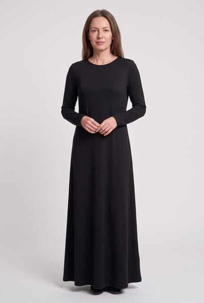 Women's Black Dress | Long Sleeve Swing Maxi - Black