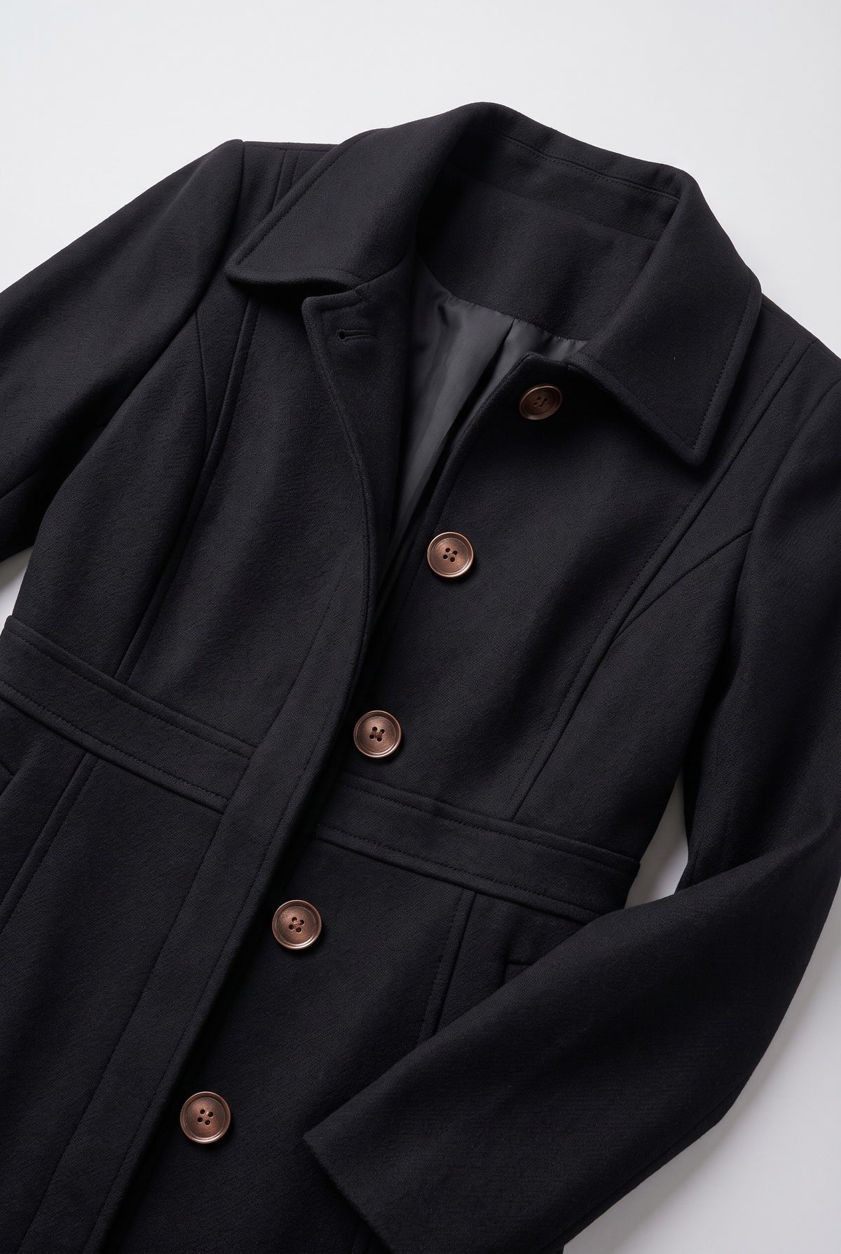 Women's Coat | Fitted Button Placket - Black detail