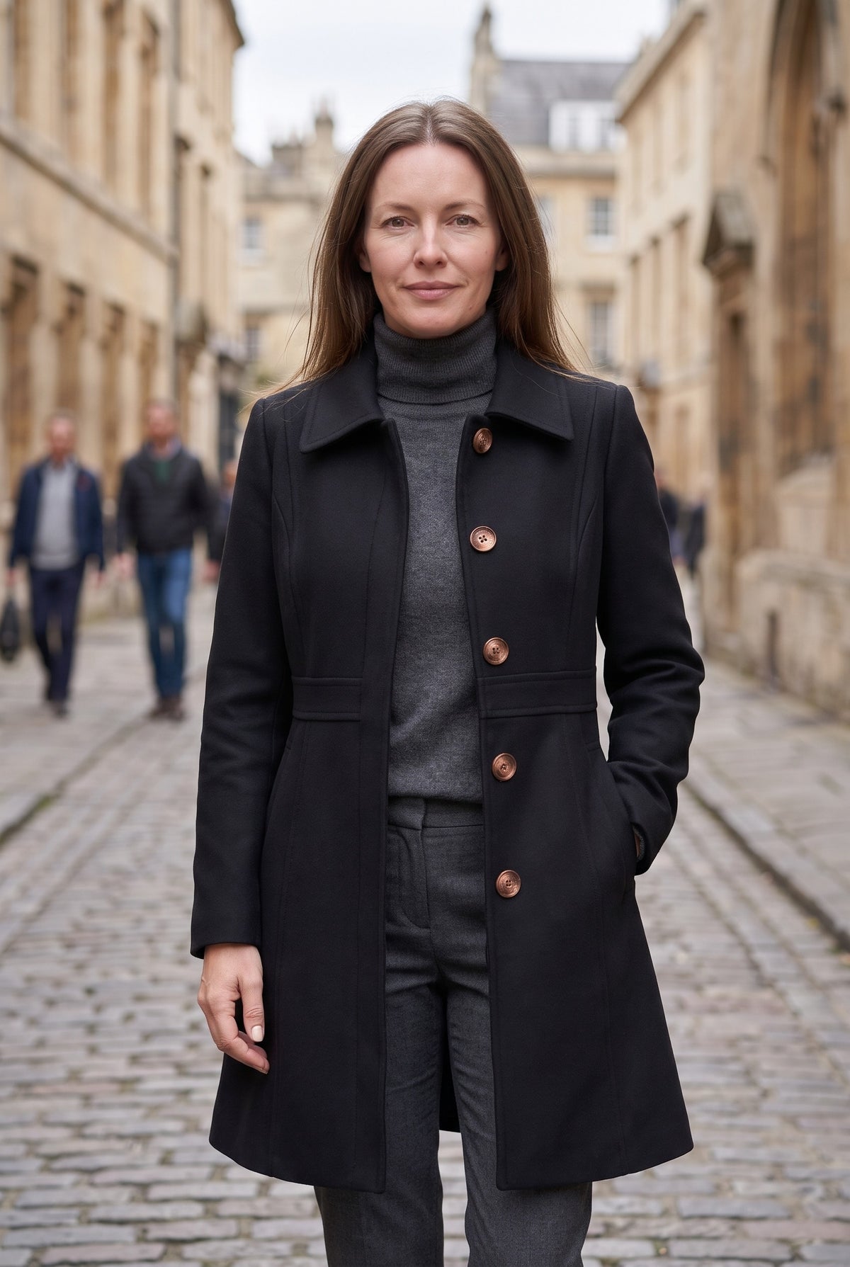Women's Coat | Fitted Button Placket - Black lifestyle