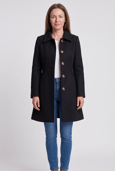 Women's Coat | Fitted Button Placket - Black