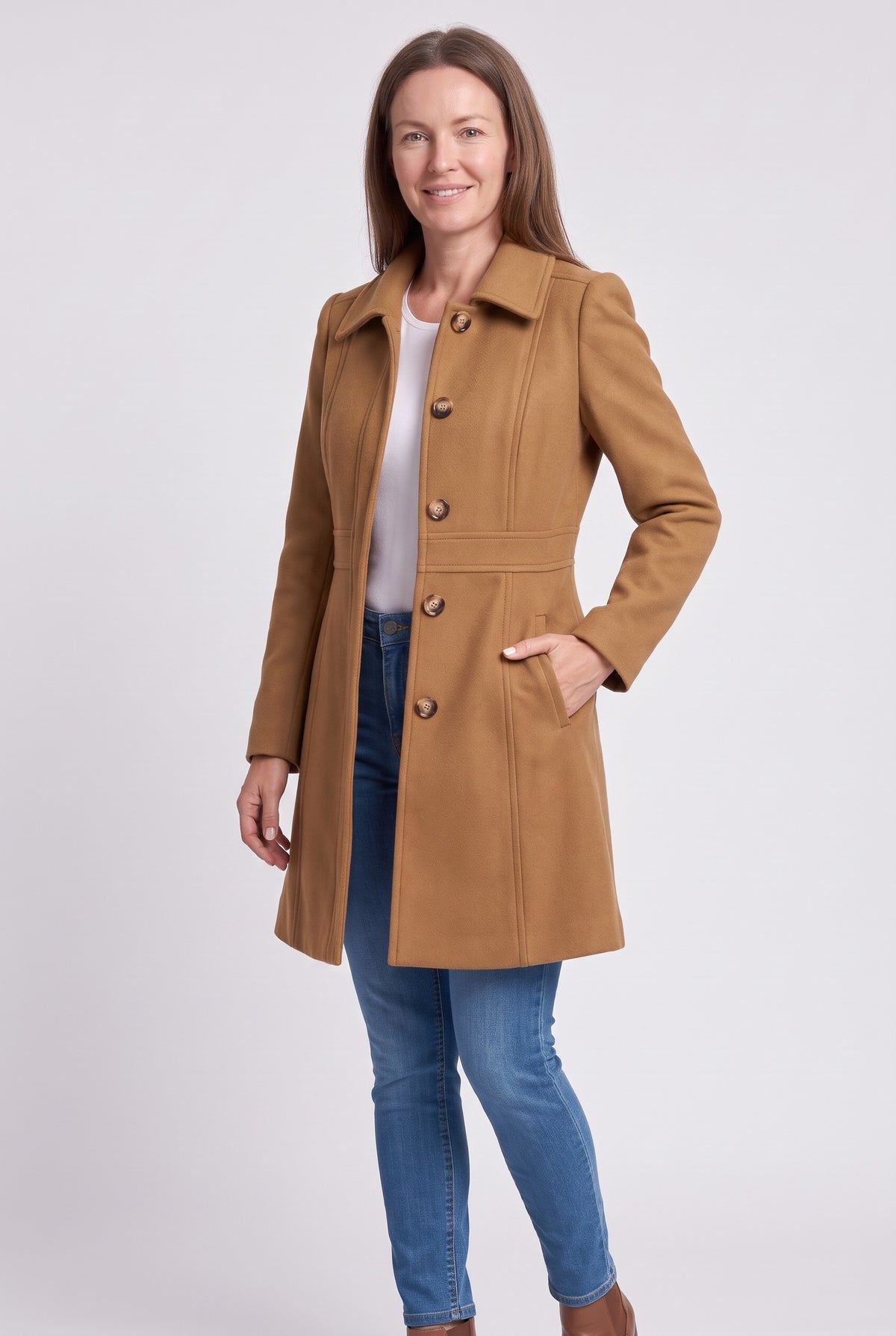 Women's Coat | Fitted Button Placket - Brown