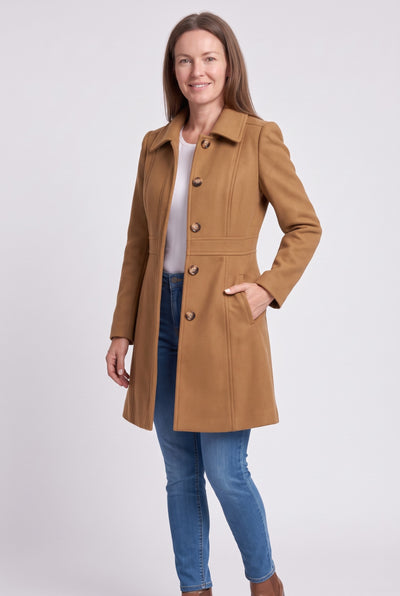 Women's Coat | Fitted Button Placket - Brown