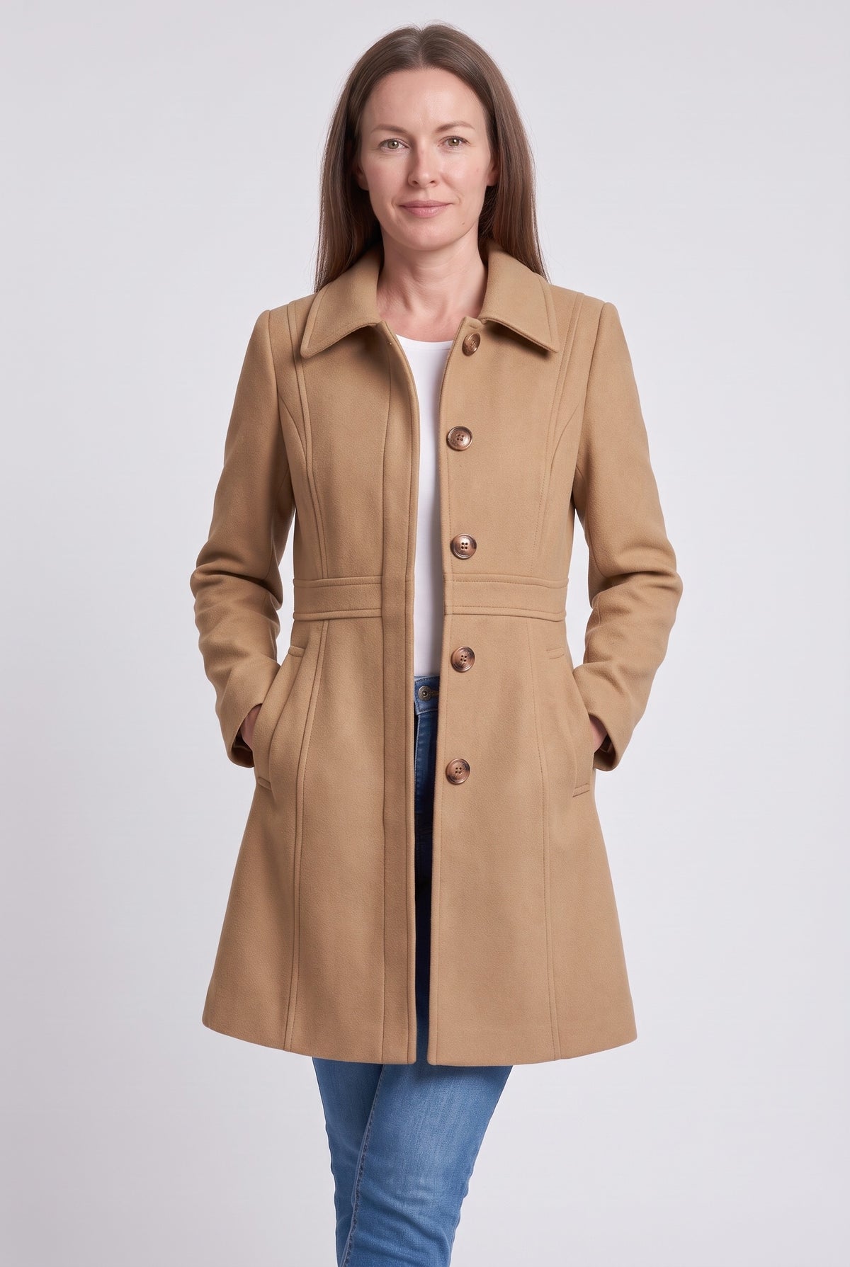 Women's Coat | Fitted Button Placket - Cream White