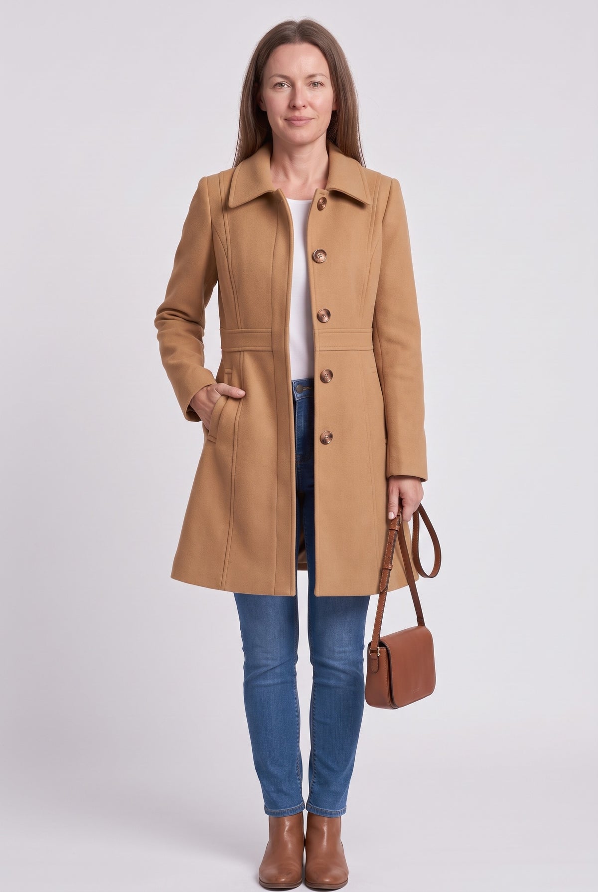 Women's Coat | Fitted Button Placket - Khaki