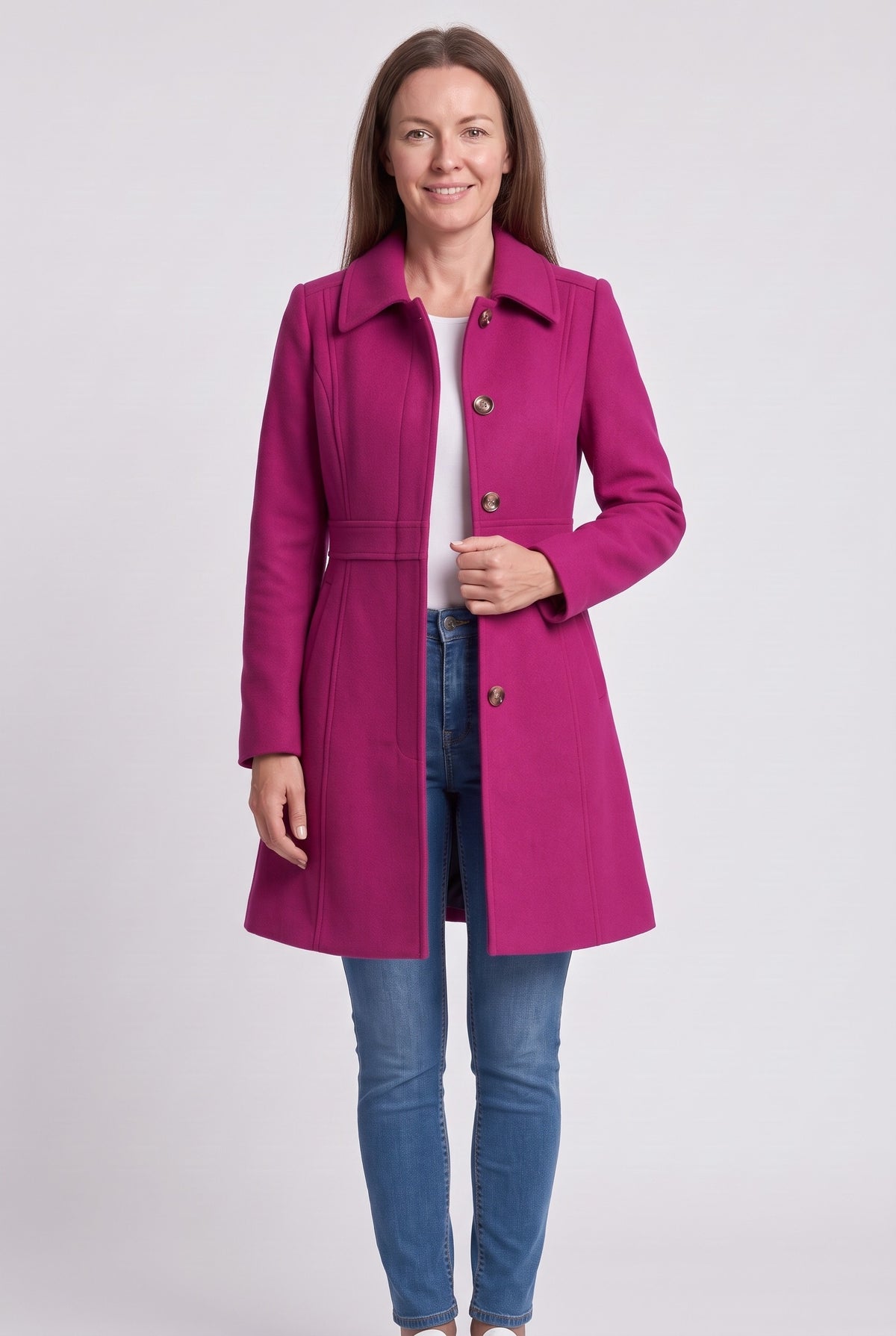 Women's Coat | Fitted Button Placket - Pink