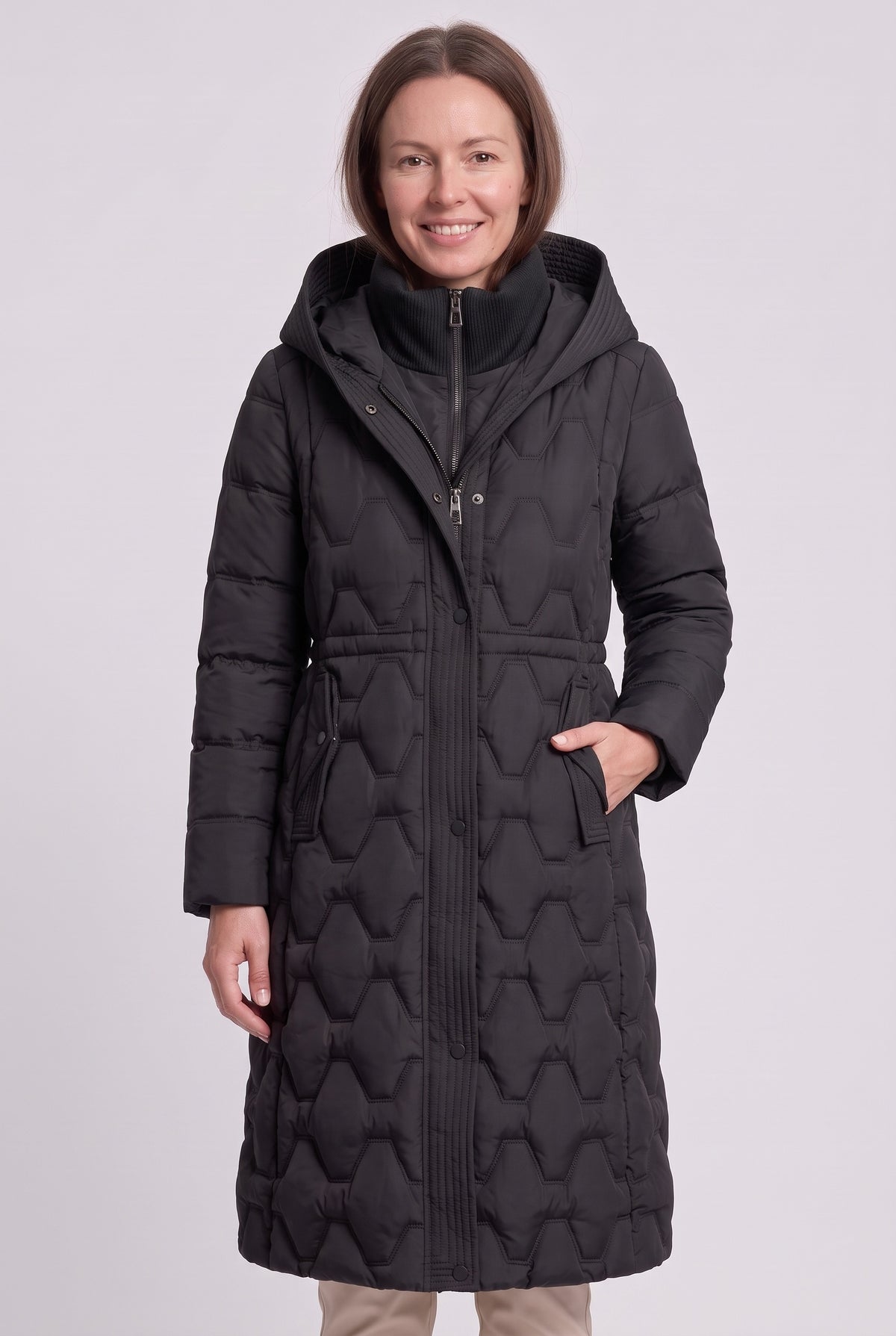 Women's Coat | Longline Hooded Padded - Black