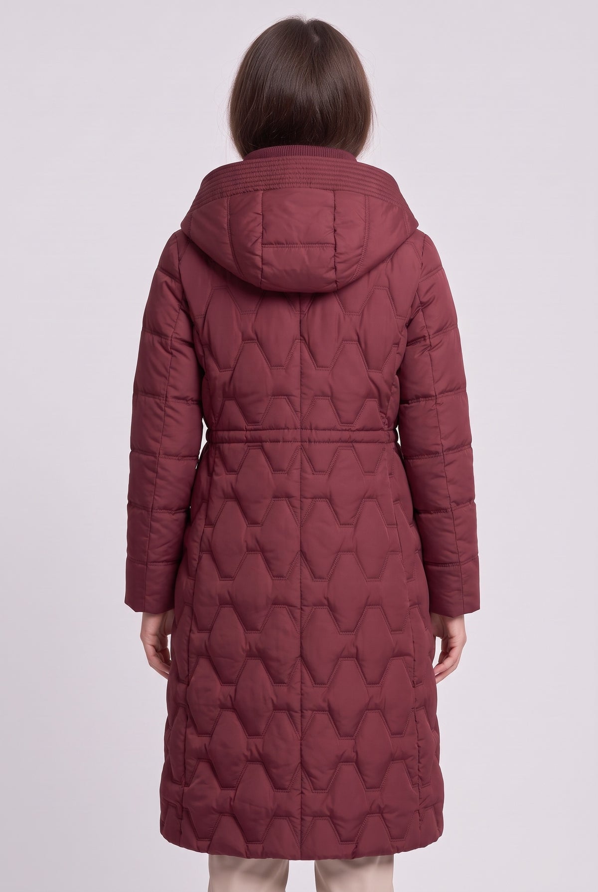 Women's Coat | Longline Hooded Padded - Red back