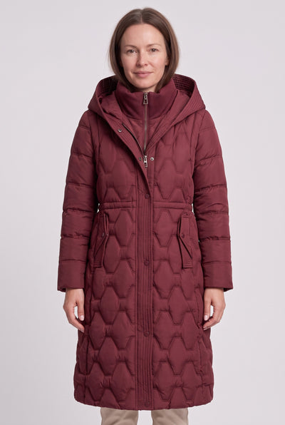 Women's Coat | Longline Hooded Padded - Red