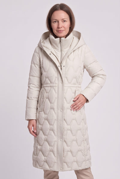 Women's Coat | Longline Hooded Padded - White