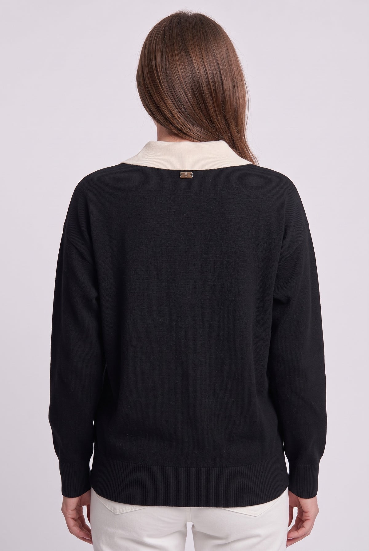 Women's Jumper | Contrast Collar Polo - Black back