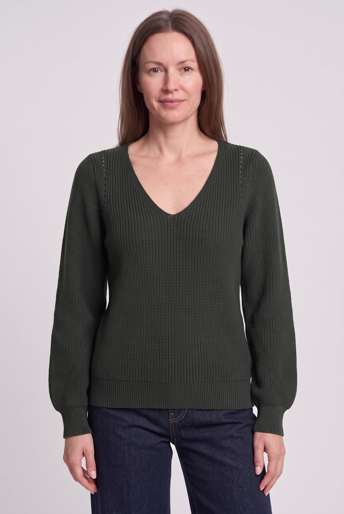 Women's Jumper | Ribbed V-Neck - Olive