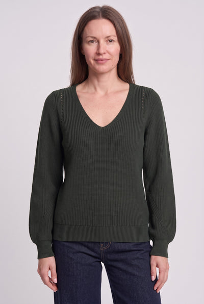 Women's Jumper | Ribbed V-Neck - Olive