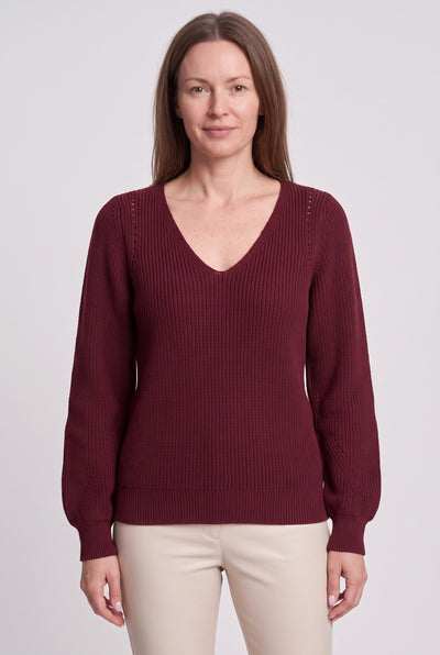 Women's Jumper | Ribbed V-Neck - Port