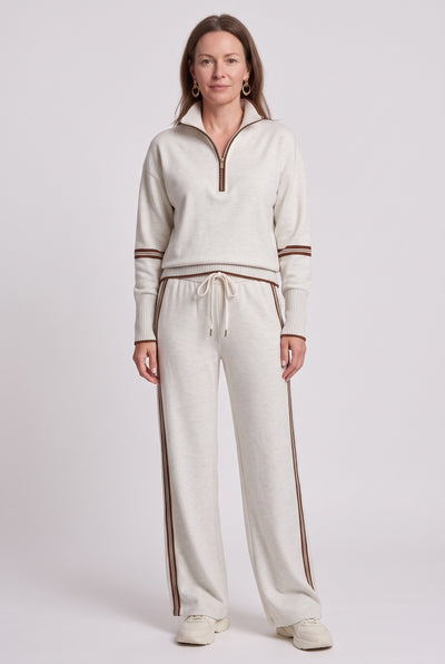 Women's Tracksuit | Half-Zip Wide Leg Set - Grey White