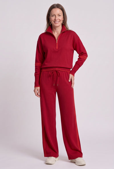 Women's Tracksuit | Half-Zip Wide Leg Set - Red